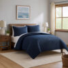 Cabe 3 Piece Queen Comforter Set, Polyester Puffer Channel Quilt, Navy Blue