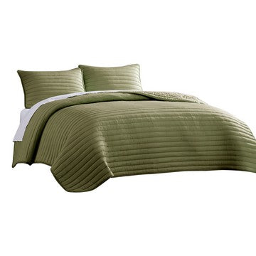 Cabe 3 Piece Queen Comforter Set, Polyester Puffer Channel Quilted, Green