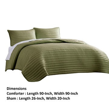 Cabe 3 Piece Queen Comforter Set, Polyester Puffer Channel Quilted, Green