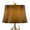 150 Watt Leatherette Shade Table Lamp with Antler Polyresin Base, Brown