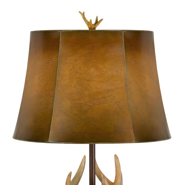 150 Watt Leatherette Shade Table Lamp with Antler Polyresin Base, Brown