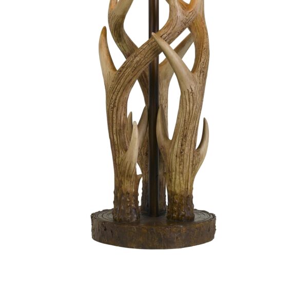 150 Watt Leatherette Shade Table Lamp with Antler Polyresin Base, Brown