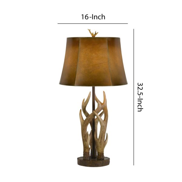 150 Watt Leatherette Shade Table Lamp with Antler Polyresin Base, Brown