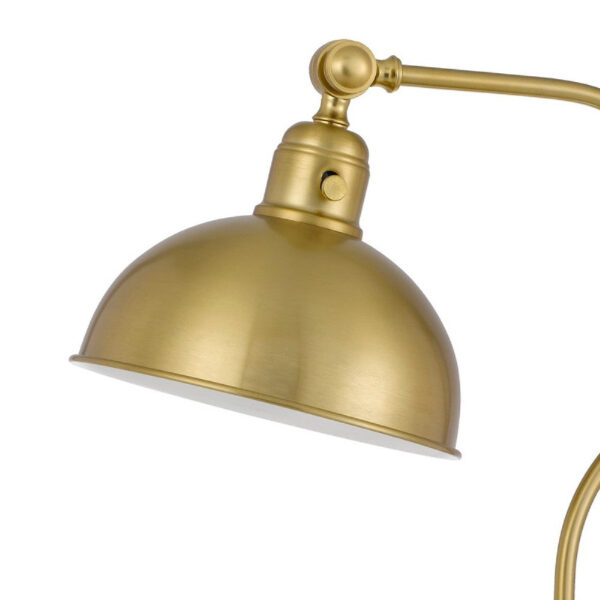 25 Inch Metal Curved Desk Lamp, Adjustable Dome Shade, Brass