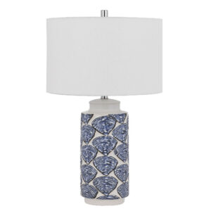 27 Inch Coastal Ceramic Table Lamp, Dimmer, Sea Shells, Blue