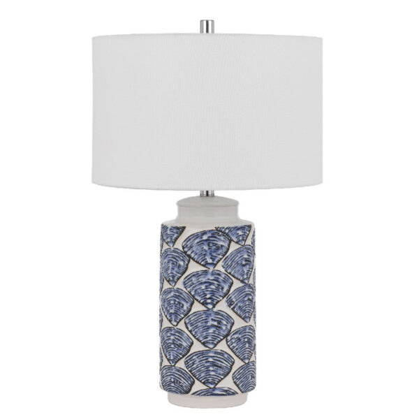 27 Inch Coastal Ceramic Table Lamp, Dimmer, Sea Shells, Blue