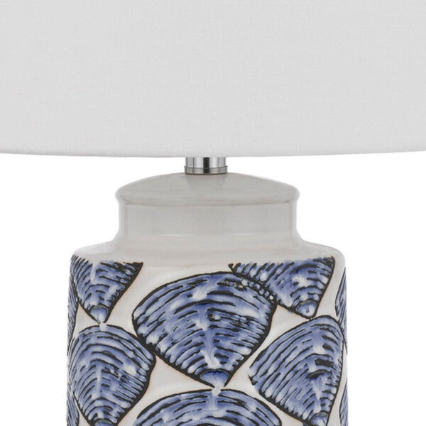 27 Inch Coastal Ceramic Table Lamp, Dimmer, Sea Shells, Blue