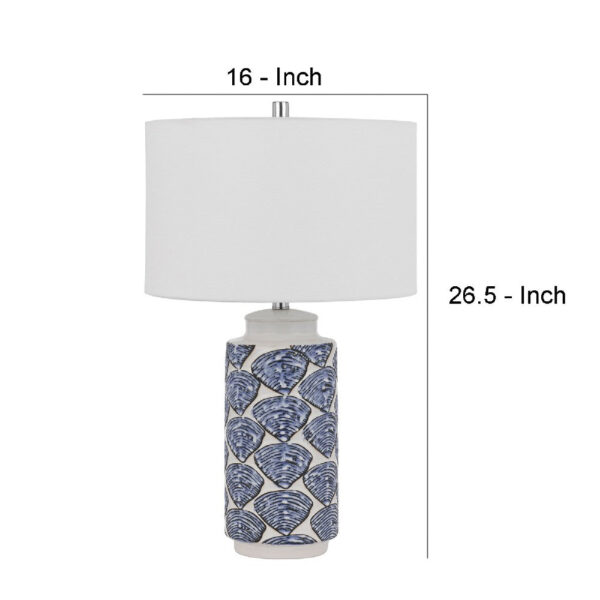 27 Inch Coastal Ceramic Table Lamp, Dimmer, Sea Shells, Blue