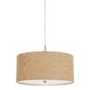 Metal Pendant Lighting with Fabric Circular Drum Shade and Cord, Beige