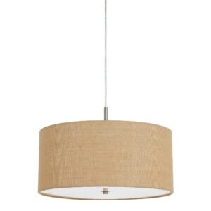 Metal Pendant Lighting with Fabric Circular Drum Shade and Cord, Beige