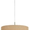 Metal Pendant Lighting with Fabric Circular Drum Shade and Cord, Beige