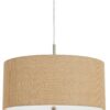 Metal Pendant Lighting with Fabric Circular Drum Shade and Cord, Beige