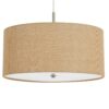 Metal Pendant Lighting with Fabric Circular Drum Shade and Cord, Beige