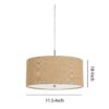 Metal Pendant Lighting with Fabric Circular Drum Shade and Cord, Beige