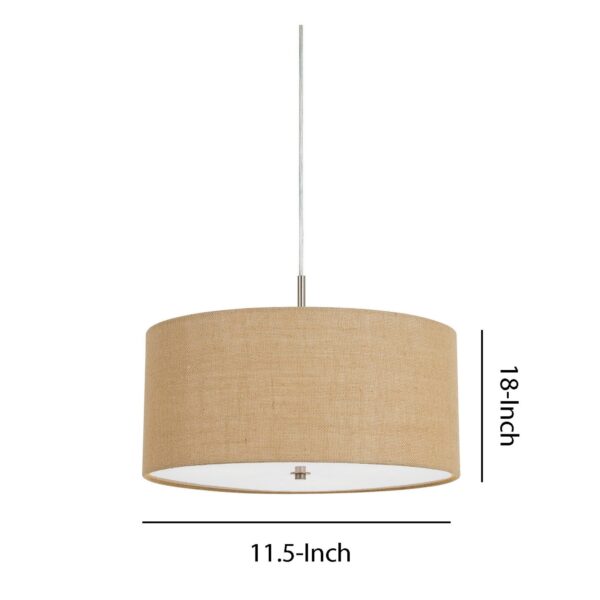 Metal Pendant Lighting with Fabric Circular Drum Shade and Cord, Beige