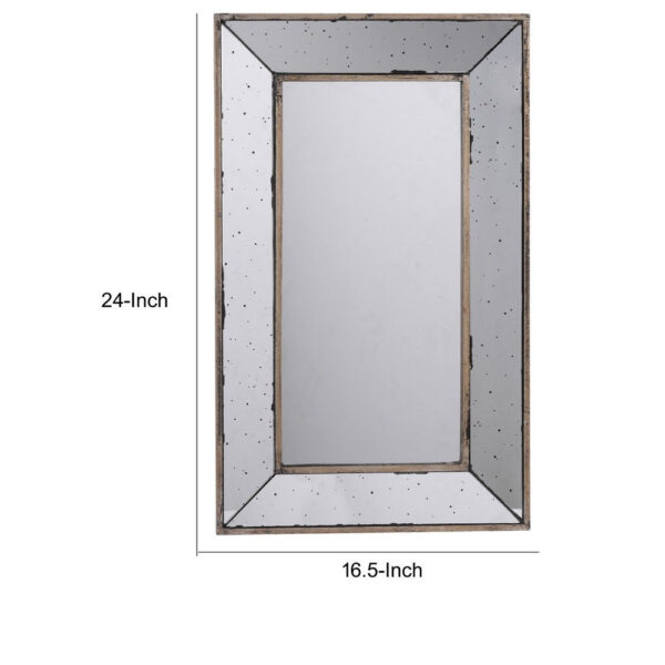 Filo 24 Inch Wall Mirror, Raised Tray Edges, Mirrored Rectangular Frame