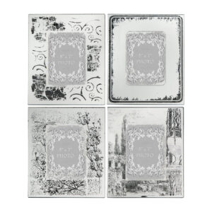 Modern Etched Wooden Photo Frames, Large, Set of 4, Silver