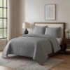 3 Piece Crinkles Queen Size Coverlet Set with Vertical Stitching, Gray
