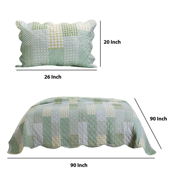 Reversible Fabric Queen Size Quilt Set with Geometric Pattern Motifs,Green