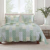 Reversible Fabric Queen Size Quilt Set with Geometric Pattern Motifs,Green