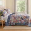 Full Size 3 Piece Polyester Quilt Set with Floral Prints, Multicolor