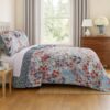 Full Size 3 Piece Polyester Quilt Set with Floral Prints, Multicolor