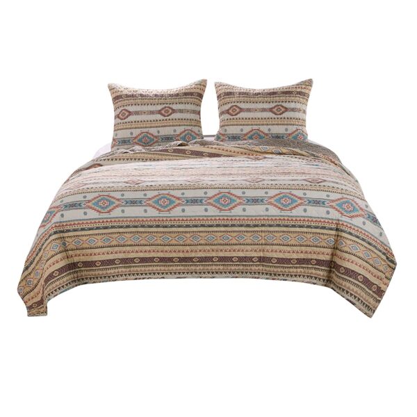 Full Size 3 Piece Polyester Quilt Set with Kilim Pattern, Multicolor