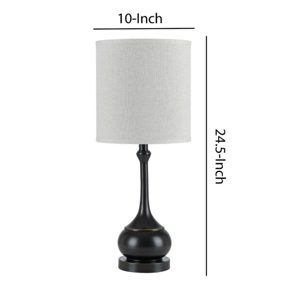 Elongated Bellied Shape Metal Accent Lamp with Drum Shade, Black
