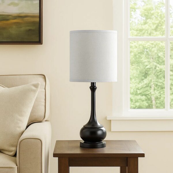 Elongated Bellied Shape Metal Accent Lamp with Drum Shade, Black
