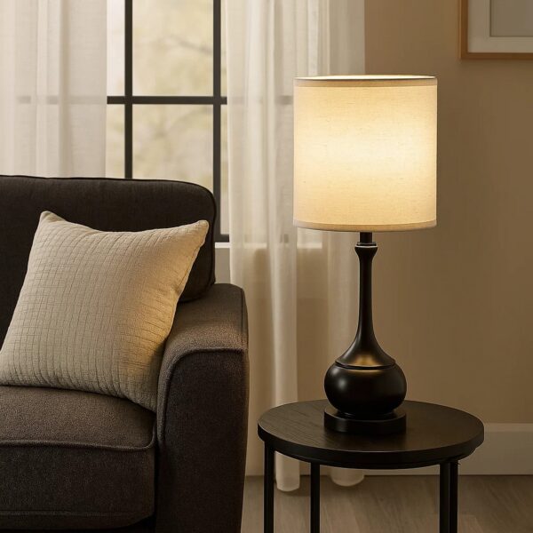 Elongated Bellied Shape Metal Accent Lamp with Drum Shade, Black