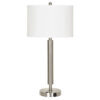 Metal Table Lamp with Fabric Drum Shade, White and Silver