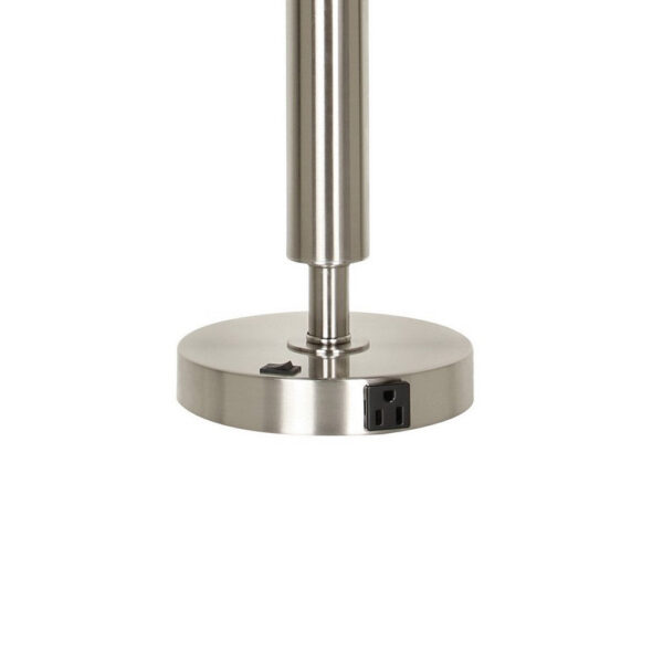 Metal Table Lamp with Fabric Drum Shade, White and Silver