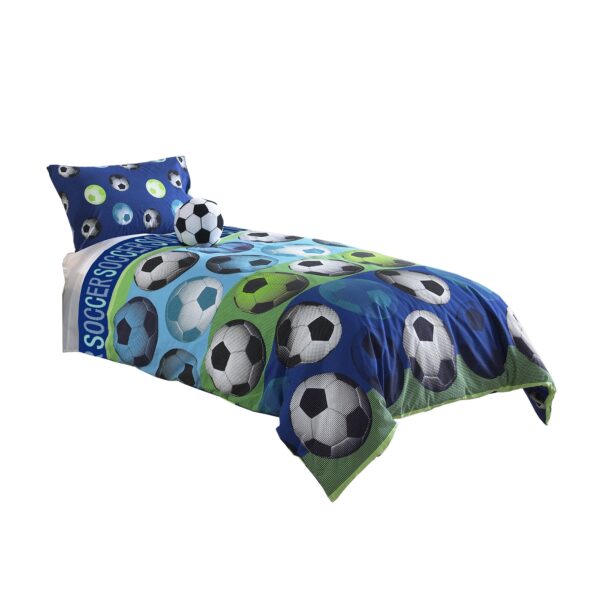 4 Piece Full Size Comforter Set with Soccer Theme, Multicolor