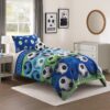 4 Piece Full Size Comforter Set with Soccer Theme, Multicolor
