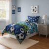 4 Piece Full Size Comforter Set with Soccer Theme, Multicolor