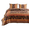 3 Piece King Quilt Set, Bohemian, Jacobean Floral Print, Brown, Orange