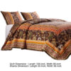 3 Piece King Quilt Set, Bohemian, Jacobean Floral Print, Brown, Orange