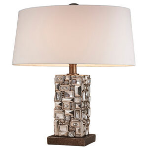 Table Lamp with Abstract Mirror Block Base, Bronze