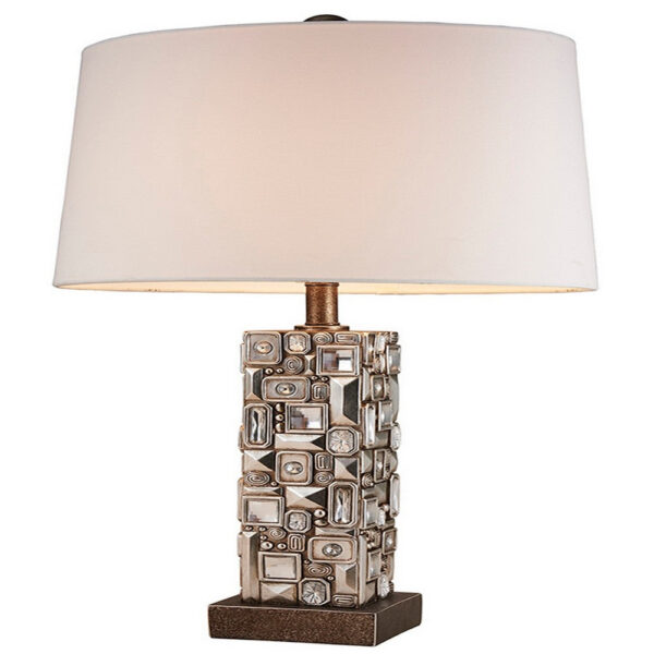 Table Lamp with Abstract Mirror Block Base, Bronze