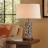 Table Lamp with Abstract Mirror Block Base, Bronze