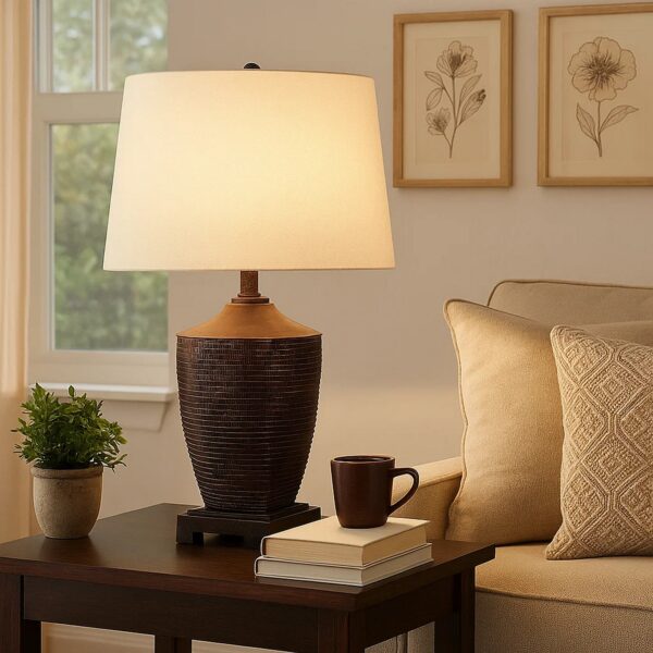 Table Lamp with Polyresin Urn Shape Base, Bronze