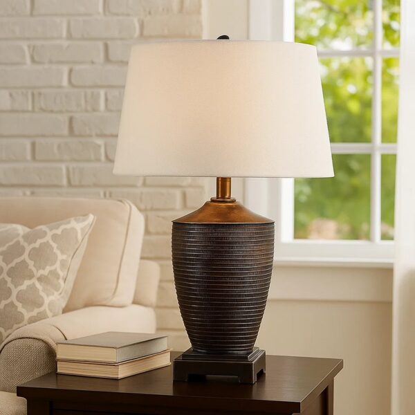 Table Lamp with Polyresin Urn Shape Base, Bronze