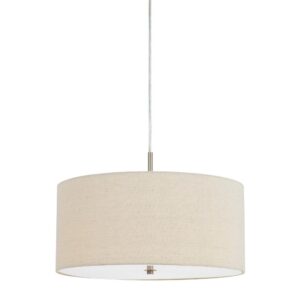 Metal Pendant Lighting with Fabric Circular Drum Shade, Off White