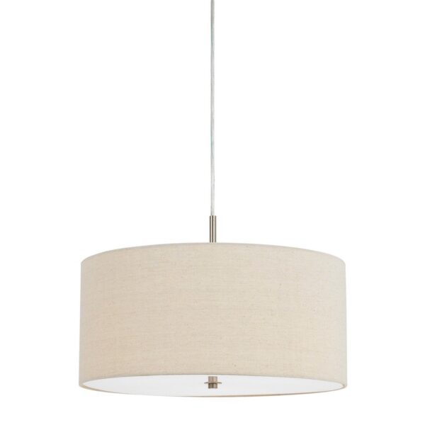 Metal Pendant Lighting with Fabric Circular Drum Shade, Off White