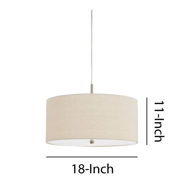 Metal Pendant Lighting with Fabric Circular Drum Shade, Off White
