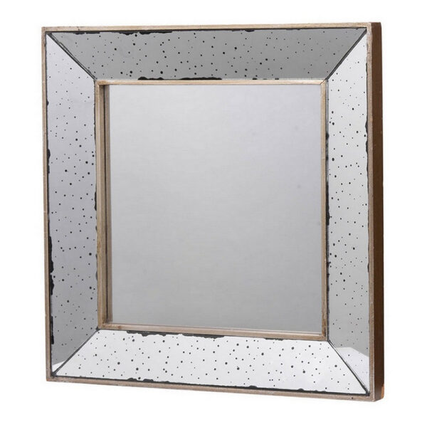 Filo 18 Inch Square Wall Accent Mirror, Raised Tray Edges, Mirrored Frame