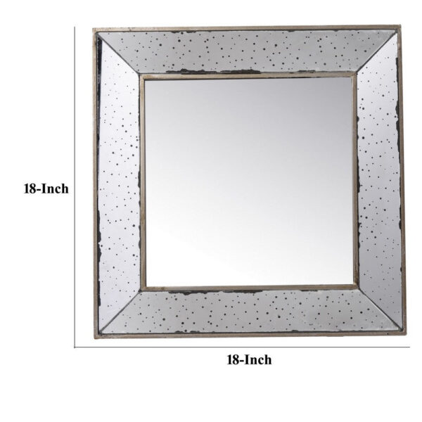 Filo 18 Inch Square Wall Accent Mirror, Raised Tray Edges, Mirrored Frame
