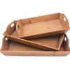 Rectangular Wooden Serving Tray with Cut Out Handles, Set of 3, Brown