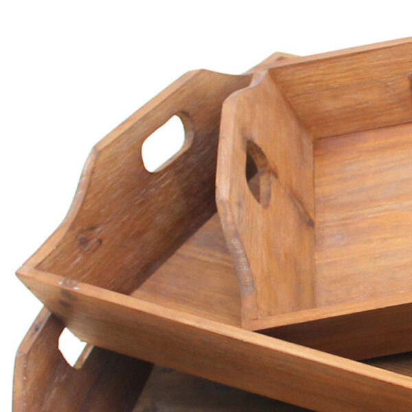 Rectangular Wooden Serving Tray with Cut Out Handles, Set of 3, Brown