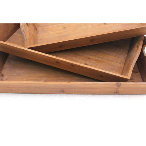 Rectangular Wooden Serving Tray with Cut Out Handles, Set of 3, Brown
